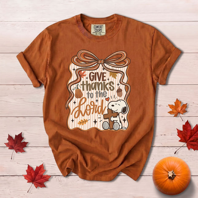 Comfort Colors Give Thanks to the Lord Fall Bow Cross T-Shirt