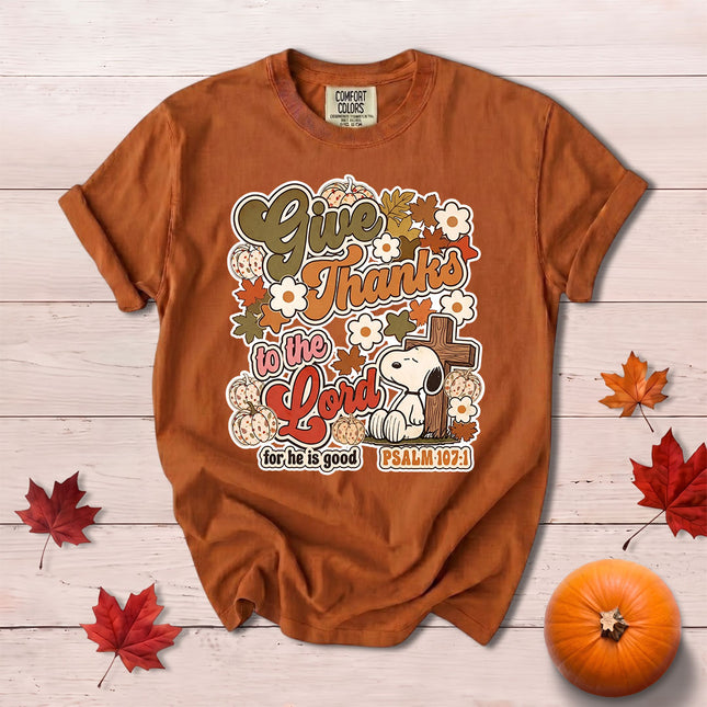 Comfort Colors Give Thanks to the Lord Psalm 107 1 Fall Christian T-Shirt