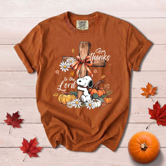 Comfort Colors Give Thanks to the Lord Fall Cross Pumpkin Floral T-Shirt