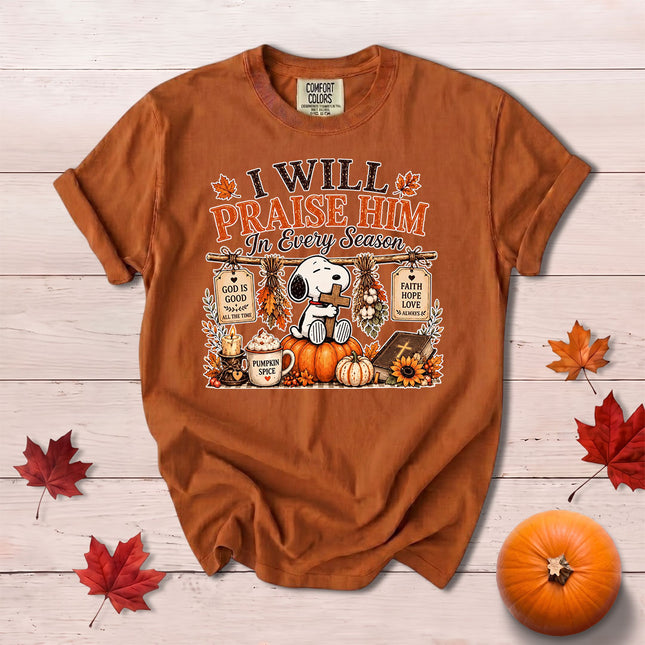Comfort Colors Praise Him in Every Season Fall Christian Harvest T-Shirt