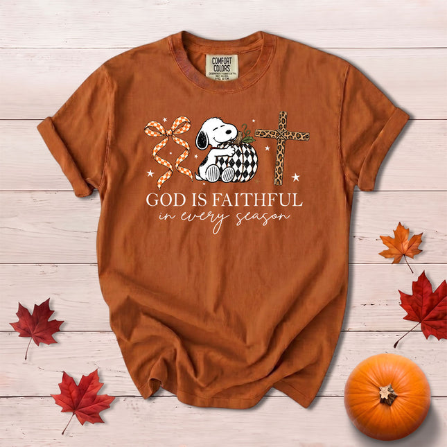 Comfort Colors God Is Faithful Fall Christian Pumpkin Cross T-Shirt