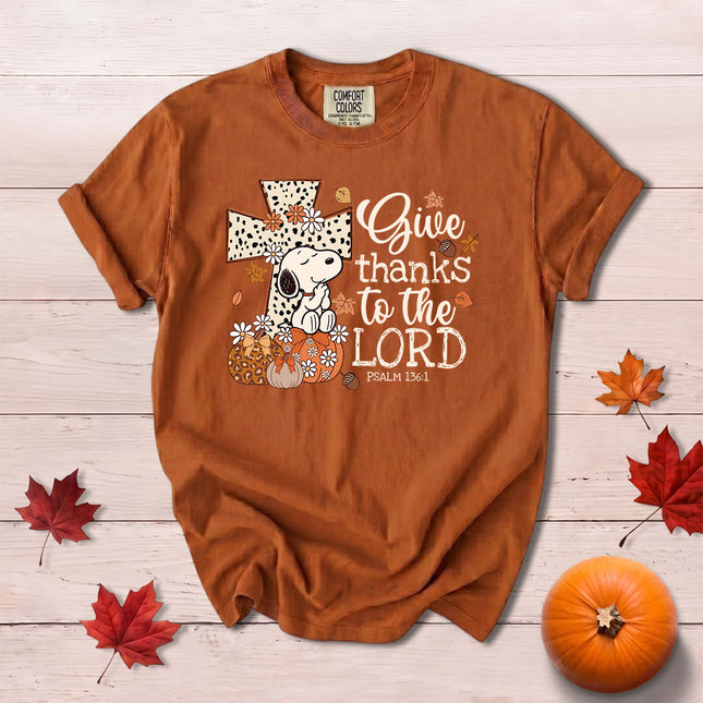 Comfort Colors Give Thanks to the Lord Fall Christian Cross Pumpkin T-Shirt