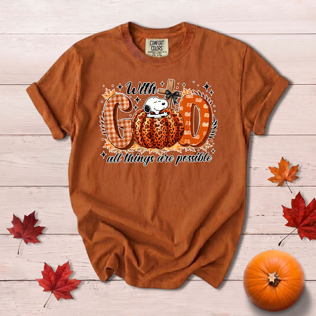 Comfort Colors With God All Things Are Possible Fall Pumpkin Christian T-Shirt