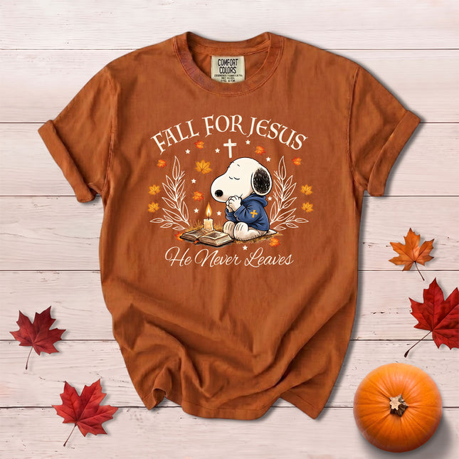 Comfort Colors Fall for Jesus He Never Leaves Prayer Fall T-Shirt