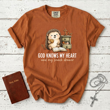 Comfort Colors God Knows My Heart and My Snack Drawer Funny Christian T-Shirt