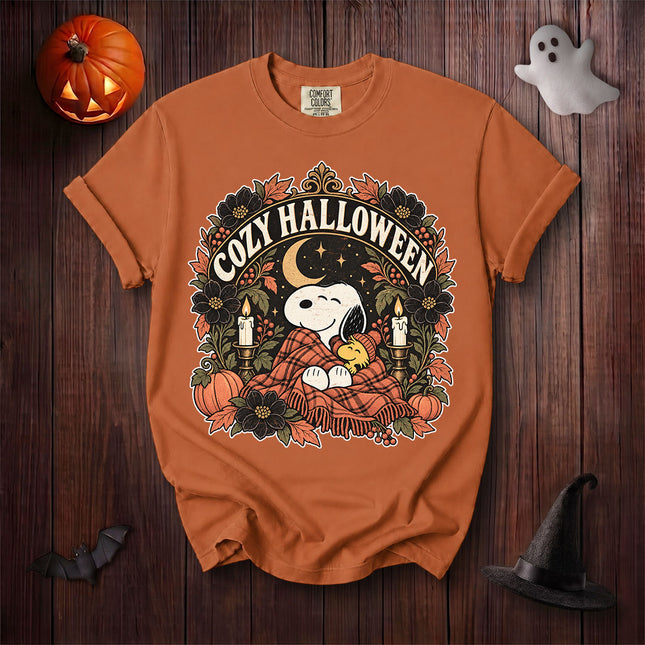 Comfort Colors Cozy Halloween Pumpkin Moon Floral Graphic T-Shirt