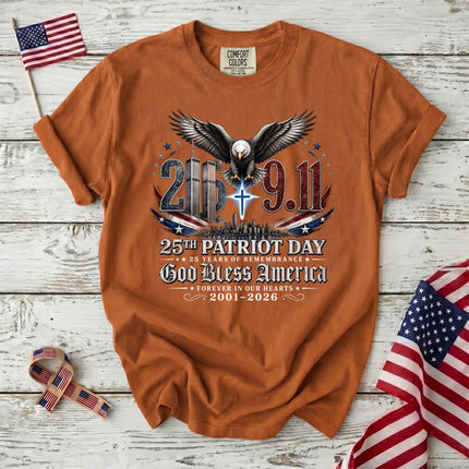 Comfort Colors 25th Patriot Day God Bless America Eagle Cross T-Shirt