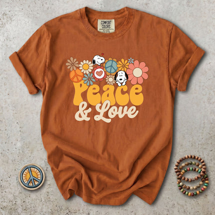 Comfort Colors Peace and Love Retro Hippie Flower Power T-Shirt