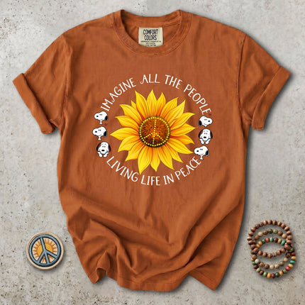 Comfort Colors Imagine All The People Sunflower Peace Sign Hippie T-Shirt