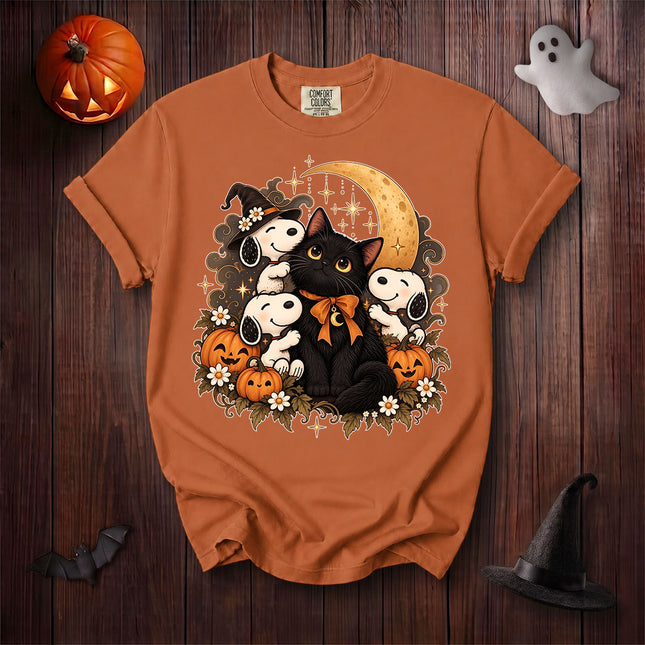 Comfort Colors Cute Halloween Black Cat Moon Pumpkin Graphic T-Shirt