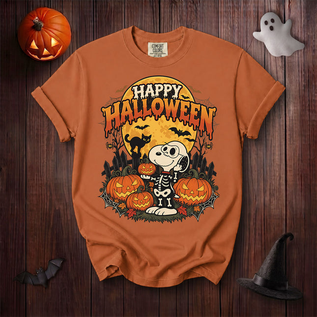 Comfort Colors Happy Halloween Pumpkin Skeleton Graphic T-Shirt