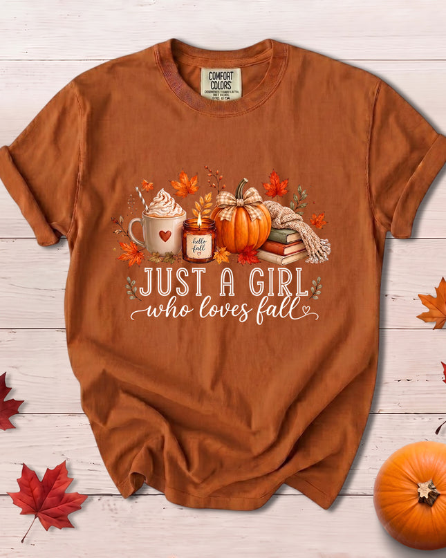 Comfort Colors Fall Autumn Just A Girl Who Loves Fall Pumpkin Coffee Cozy T-Shirt