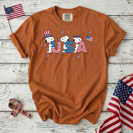 Comfort Colors USA Flag Block Letters Cute Dogs T-Shirt