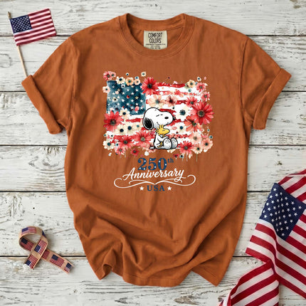 YAM_0b6c748d-eee7-415a-b213-0a7a3321df89 - AuraNations - Comfort Colors 250th Anniversary USA Floral Flag Hugging Dog T-Shirt - Yam / S - 250TH ANNIVERSARY, ALL, COMFORT COLORS, NO CUSTOM, PRODUCTS, SNPY, TSHIRT