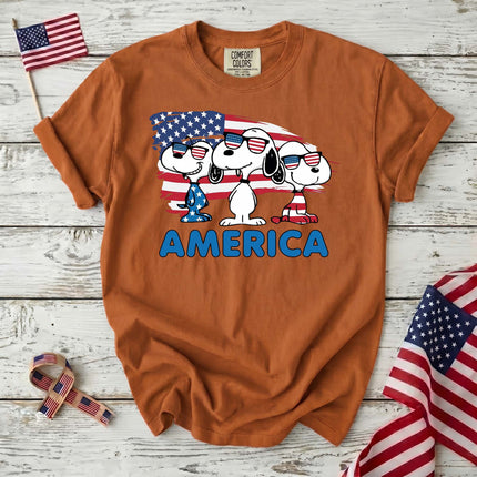 Comfort Colors America Cool Pups Patriotic Flag Sunglasses T-Shirt