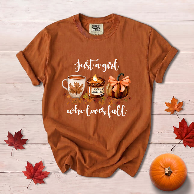 Comfort Colors Fall Autumn Just A Girl Who Loves Fall Pumpkin Coffee T-Shirt