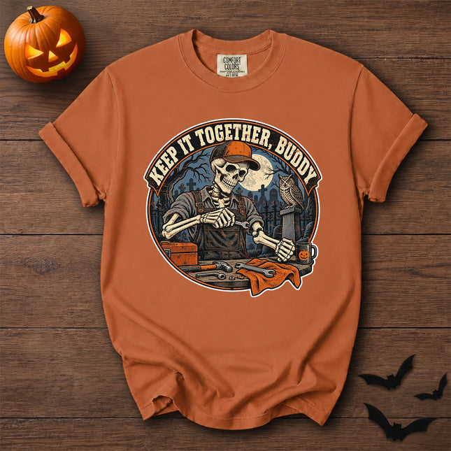 Comfort Colors Halloween Mechanic Skeleton Vintage Garage Graphic T-Shirt