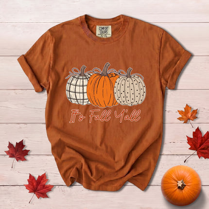 Comfort Colors Fall Autumn Pumpkin Trio Its Fall Yall Southern T-Shirt