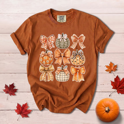 Comfort Colors Fall Autumn Pumpkin Bow Coquette Thanksgiving T-Shirt