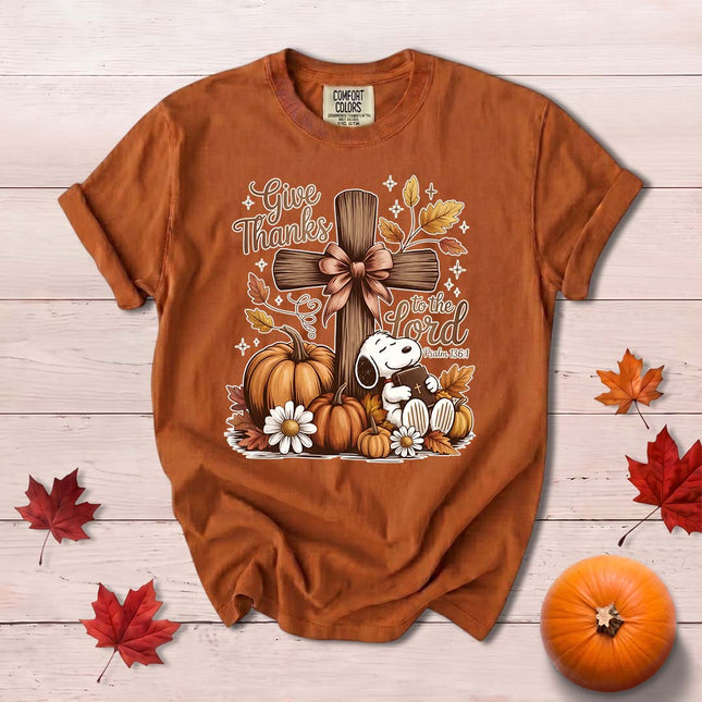 Comfort Colors Give Thanks to the Lord Fall Christian Pumpkin Cross T-Shirt