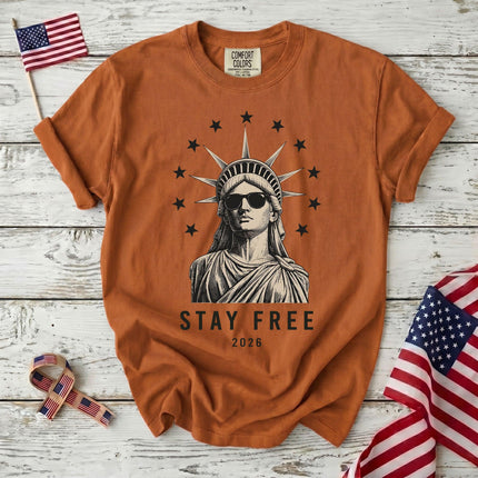 Comfort Colors Stay Free 2026 250th Anniversary USA Sunglasses Statue T-Shirt