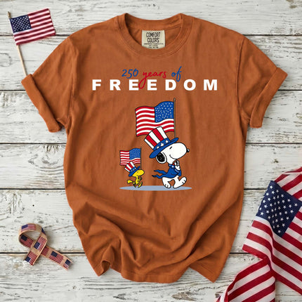 YAM_65a38204-0036-49e5-b0f5-759d67c969db - AuraNations - Comfort Colors 250 Years Of Freedom Patriotic Waving Flags Dog T-Shirt - Yam / S - 250TH ANNIVERSARY, ALL, COMFORT COLORS, NO CUSTOM, PRODUCTS, SNPY, TSHIRT