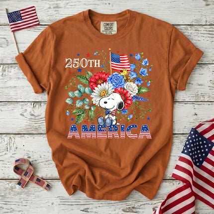 YAM_704f1e3e-9e85-4f0d-a532-c6946996c7ea - AuraNations - Comfort Colors 250th America Patriotic Sitting Floral Dog T-Shirt - Yam / S - 250TH ANNIVERSARY, ALL, COMFORT COLORS, NO CUSTOM, PRODUCTS, SNPY, TSHIRT