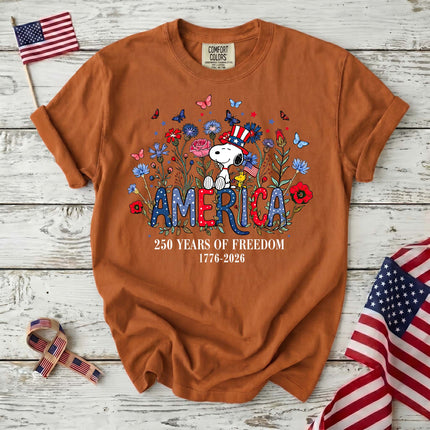 Comfort Colors Floral America 250 Years Of Freedom T-Shirt