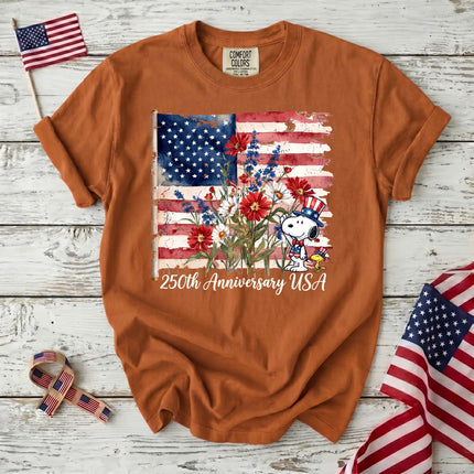 Comfort Colors 250th Anniversary USA Watercolor Flag Floral Dog T-Shirt