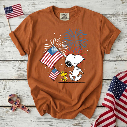 YAM_770b7f97-220b-4471-a1b5-924507b059d0 - AuraNations - Comfort Colors Fireworks Patriotic Marching Flag Dog T-Shirt - Yam / S - 250TH ANNIVERSARY, ALL, COMFORT COLORS, NO CUSTOM, PRODUCTS, SNPY, TSHIRT