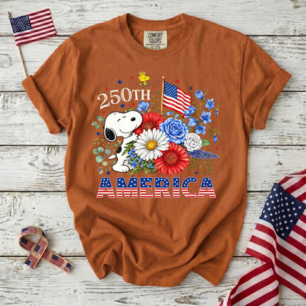 YAM_7eabe467-d27c-40a7-a334-5ecb4e3d863b - AuraNations - Comfort Colors 250th America Patriotic Floral Bouquet Dog T-Shirt - Yam / S - 250TH ANNIVERSARY, ALL, COMFORT COLORS, NO CUSTOM, PRODUCTS, SNPY, TSHIRT