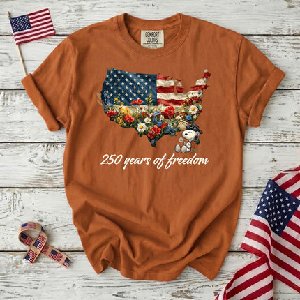 Comfort Colors 250 Years Of Freedom USA Map Floral Patriotic Dog T-Shirt