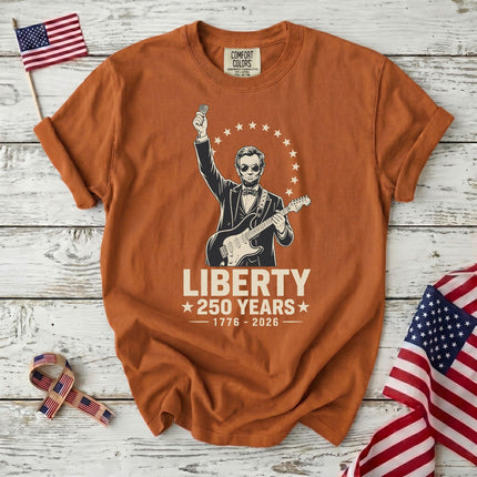 Comfort Colors Liberty 250 Years Rocking Abraham Lincoln Guitar T-Shirt