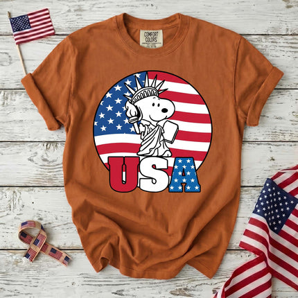Comfort Colors USA Statue Of Liberty Patriotic Dog Circle T-Shirt