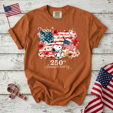 YAM_b08c2467-3de5-4296-ac90-7dd12292b208 - AuraNations - Comfort Colors 250th Anniversary USA Floral Waving Flag Dog T-Shirt - Yam / S - 250TH ANNIVERSARY, ALL, COMFORT COLORS, NO CUSTOM, PRODUCTS, SNPY, TSHIRT