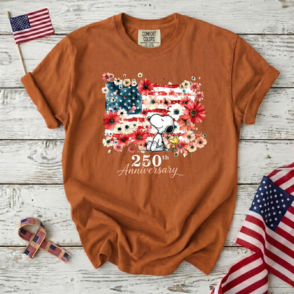 YAM_b69475b6-6d7c-4743-aa2c-c908167d2942 - AuraNations - Comfort Colors 250th Anniversary USA Floral Flag Sitting Dog T-Shirt - Yam / S - 250TH ANNIVERSARY, ALL, COMFORT COLORS, NO CUSTOM, PRODUCTS, SNPY, TSHIRT