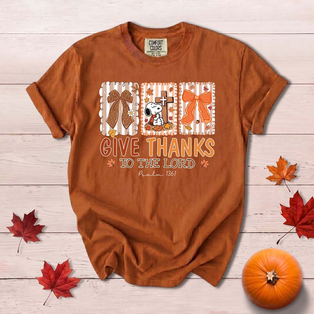 Comfort Colors Give Thanks to the Lord Fall Christian Cross Bow T-Shirt