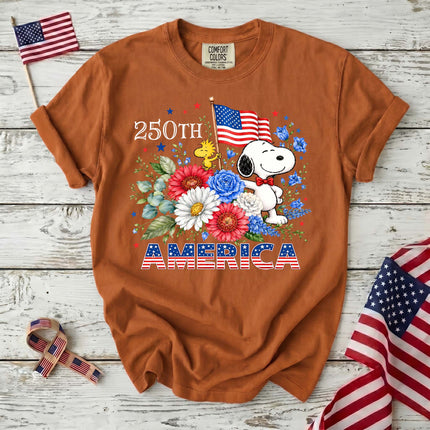 YAM_bad77972-b8ea-430a-a7b1-e6e418594eae - AuraNations - Comfort Colors 250th America Patriotic Floral Bowtie Dog T-Shirt - Yam / S - 250TH ANNIVERSARY, ALL, COMFORT COLORS, NO CUSTOM, PRODUCTS, SNPY, TSHIRT