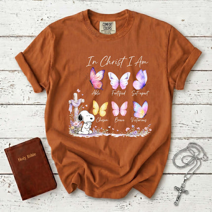 Comfort Colors In Christ I Am Butterfly Cross Christian T-Shirt