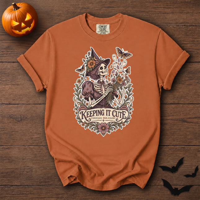 Comfort Colors Cute Halloween Witch Floral Skeleton Graphic T-Shirt