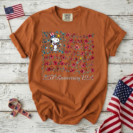 Comfort Colors 250th Anniversary USA Floral Vine Flag Uncle Sam Dog T-Shirt