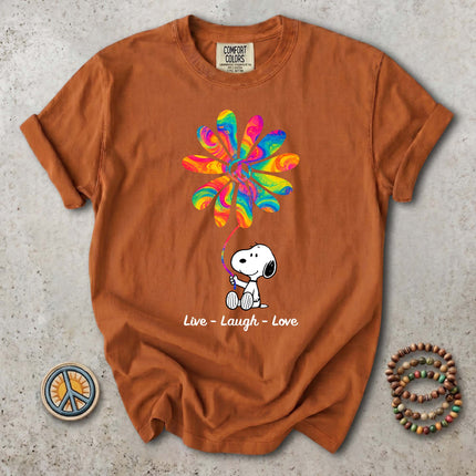 Comfort Colors Live Laugh Love Rainbow Peace Flower T-Shirt