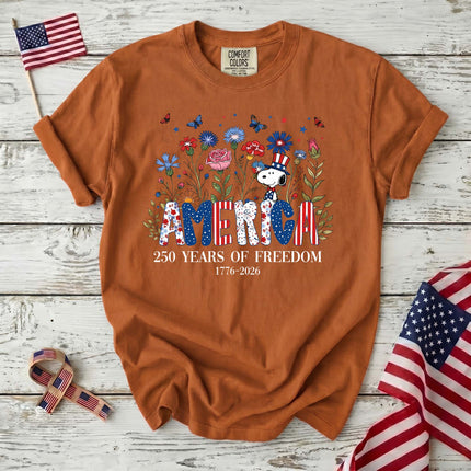 Comfort Colors America 250 Years Of Freedom Wildflowers Patriotic Dog T-Shirt