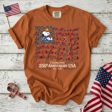 YAM_d7026441-9bb8-49d9-b1b0-9e5bebe02942 - AuraNations - Comfort Colors Celebrating 250th Anniversary USA Floral Vine Flag Dog T-Shirt - Yam / S - 250TH ANNIVERSARY, ALL, COMFORT COLORS, NO CUSTOM, PRODUCTS, SNPY, TSHIRT