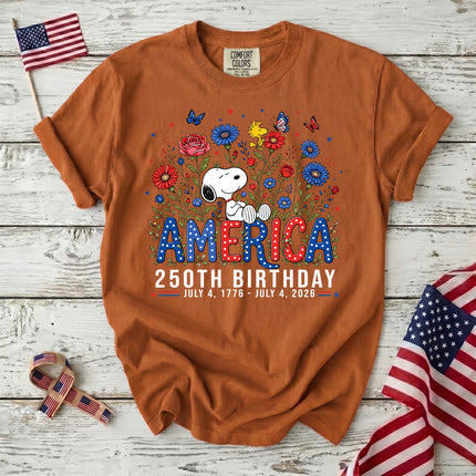 YAM_d767ab74-7f59-4df2-aceb-c9b47496a334 - AuraNations - Comfort Colors America 250th Birthday Floral Garden Dog T-Shirt - Yam / S - 250TH ANNIVERSARY, ALL, COMFORT COLORS, NO CUSTOM, PRODUCTS, SNPY, TSHIRT