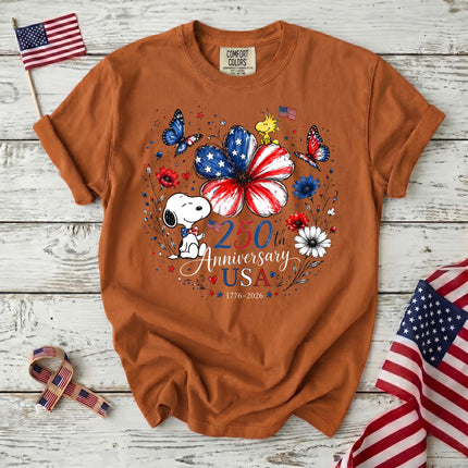 YAM_df01ed1b-c1a8-4ae6-a67c-6bc98291053f - AuraNations - Comfort Colors 250th Anniversary USA Flag Flower Butterflies Dog T-Shirt - Yam / S - 250TH ANNIVERSARY, ALL, COMFORT COLORS, NO CUSTOM, PRODUCTS, SNPY, TSHIRT