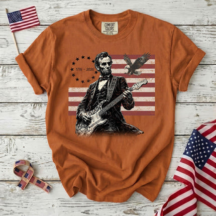 Comfort Colors 250th Anniversary USA Abraham Lincoln Guitar Flag T-Shirt