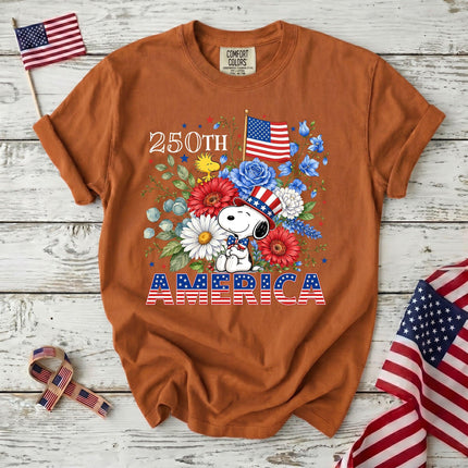 YAM_eaa49f60-0dbd-4103-92d8-8b308b22599e - AuraNations - Comfort Colors 250th America Patriotic Top Hat Floral Dog T-Shirt - Yam / S - 250TH ANNIVERSARY, ALL, COMFORT COLORS, NO CUSTOM, PRODUCTS, SNPY, TSHIRT