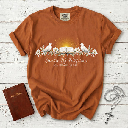 Comfort Colors Great Is Thy Faithfulness Lamentations 3:23 Christian Bible Verse T-Shirt