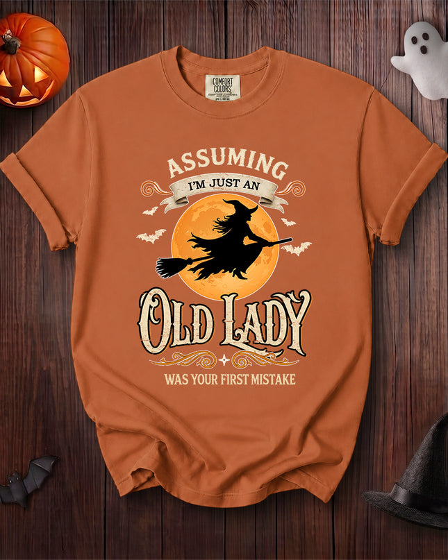 Comfort Colors Old Lady Witch Halloween Flying Broom Graphic T-Shirt